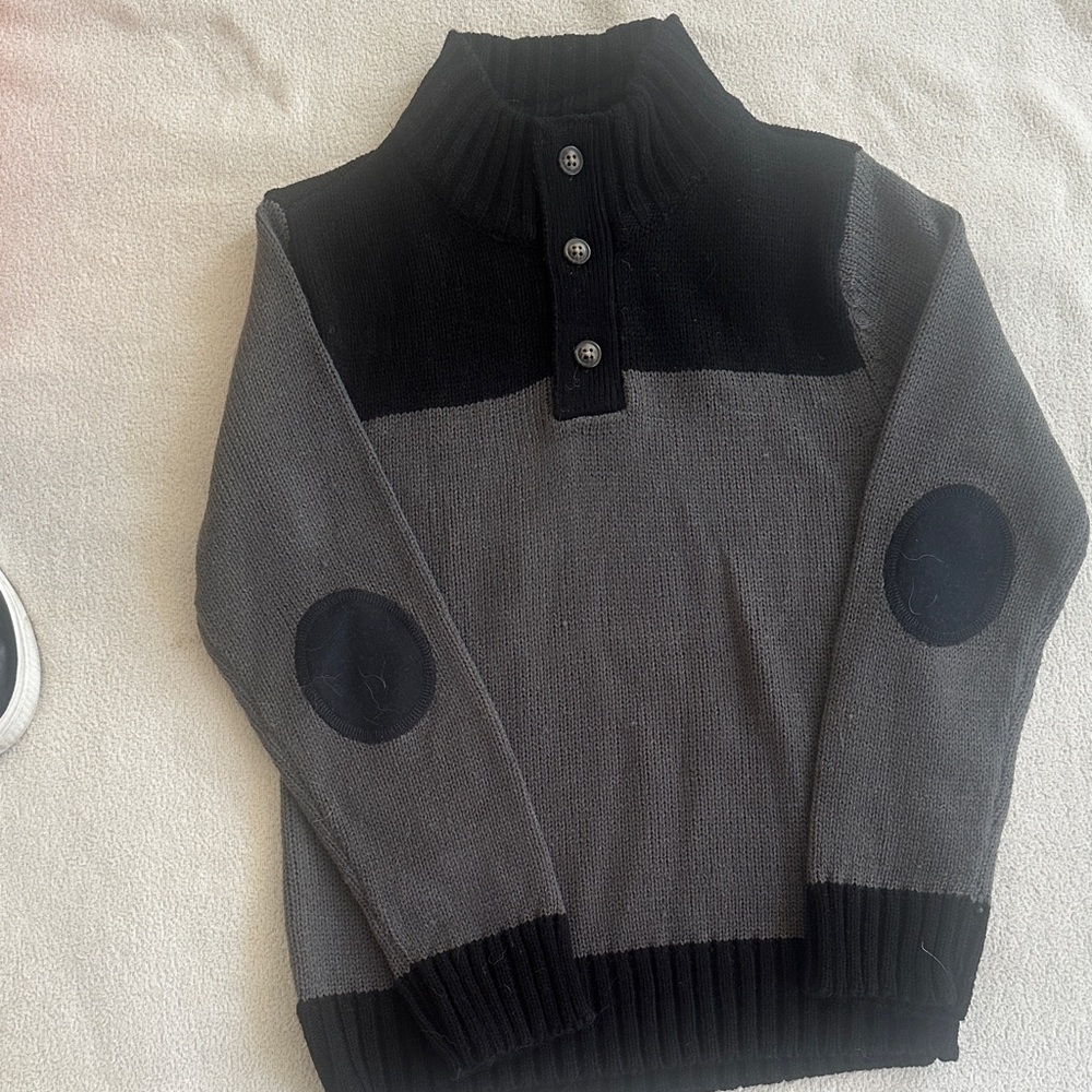 Tahari Black and Gray Turtleneck Button Pullover Sweater